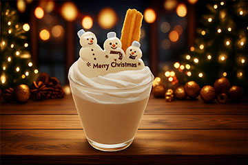 煙突チュロスと雪だるまのホットチョコレート